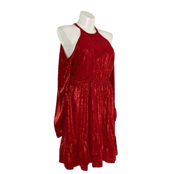 MICHAEL Michael Kors Red Metallic Cold-Shoulder Dress, NWT $165 Women's Size XL - Picture 5 of 13